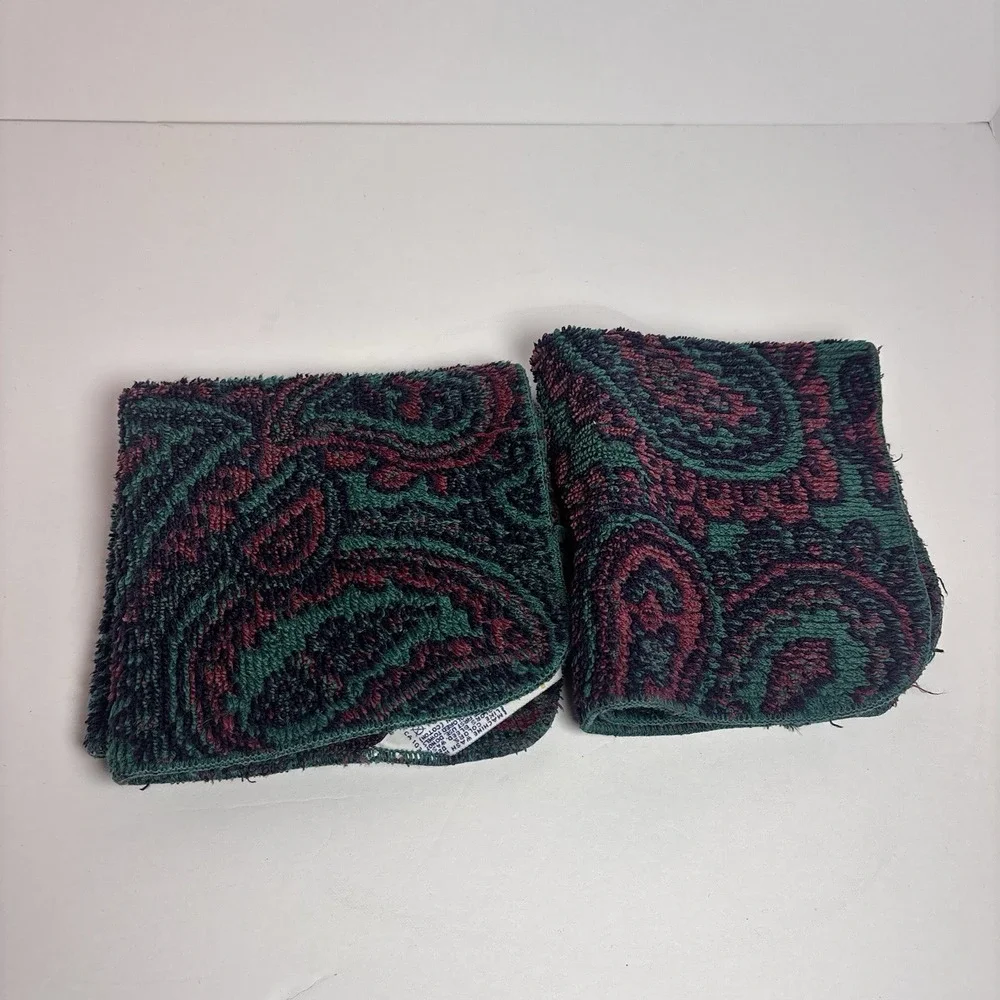 Vintage Fieldcrest Royal Velvet Washcloths Set of 2 Paisley Cotton Made USA